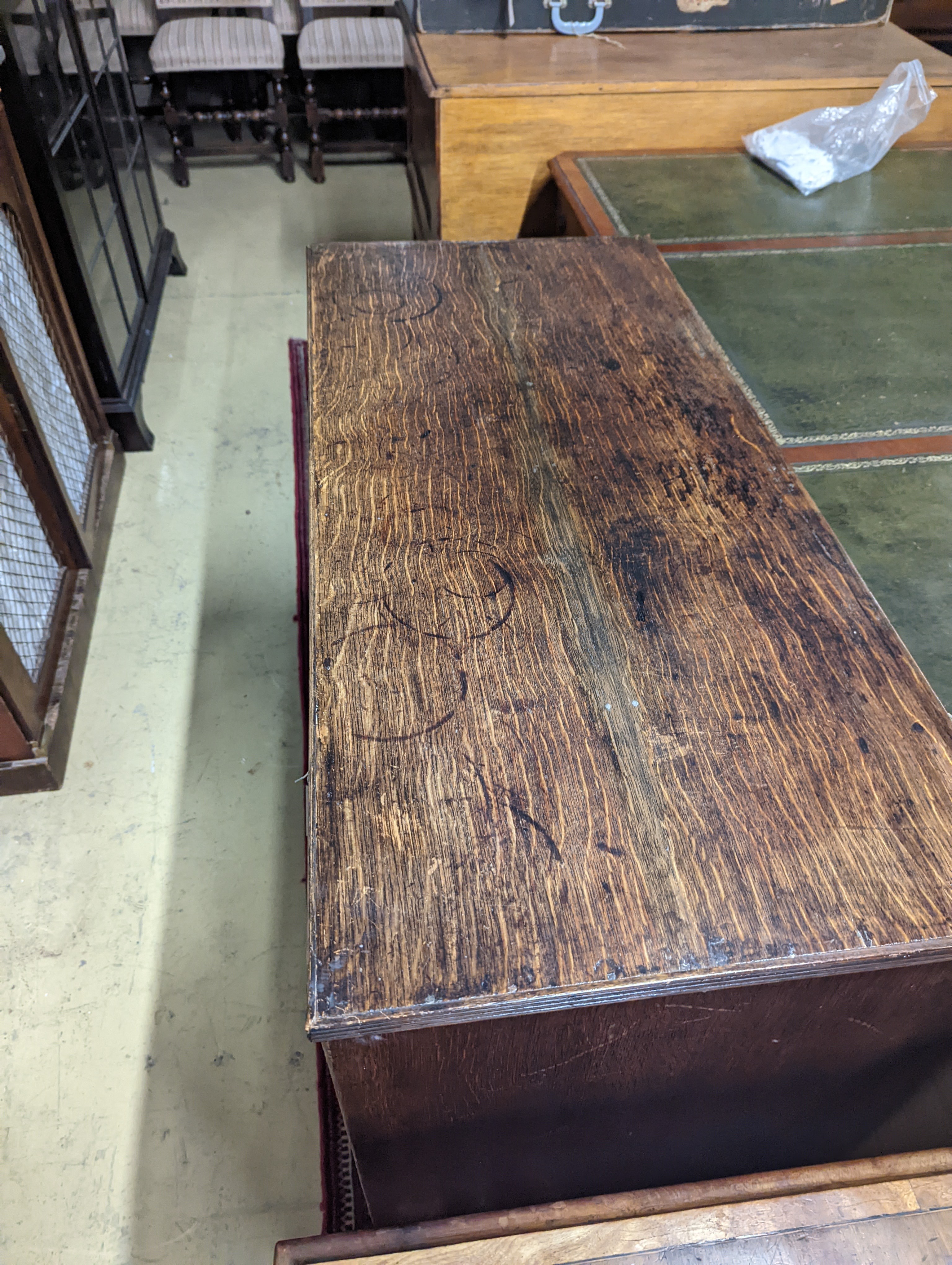 A George III oak three drawer chest, width 106cm, depth 48cm, height 87cm